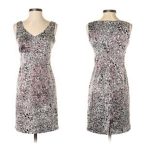 ANN TAYLOR Brown White Silk Abstract Geometric V-Neck Sleeveless Sheath Dress 4